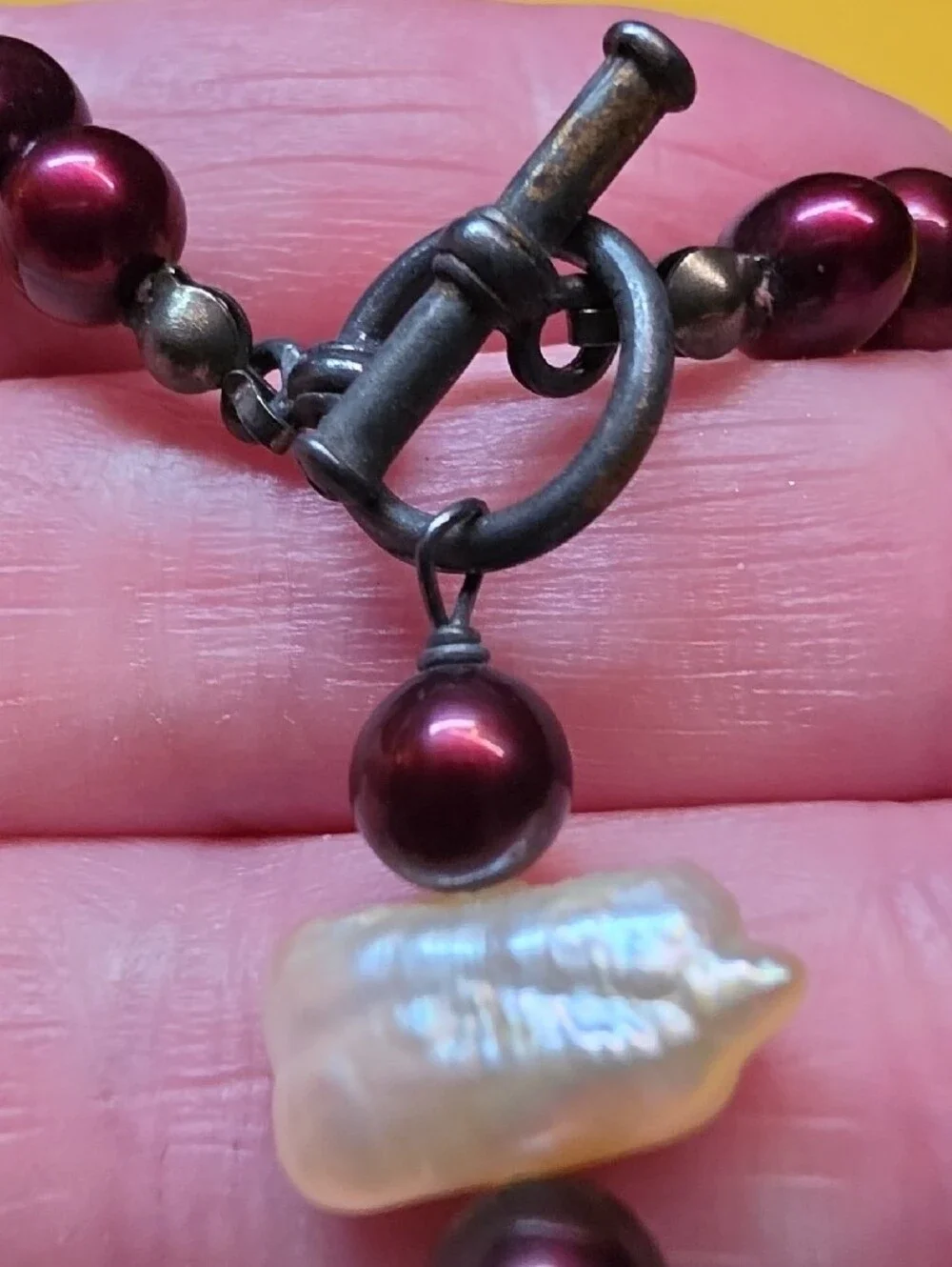 Gothic Rhinestone Cross & Maroon Pearl Faceted Pendant Necklaces ▪︎ Lot of 2
